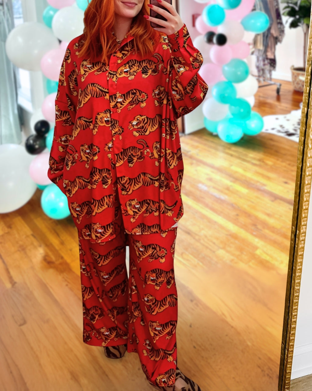 Oversized Tiger Print Satin Set