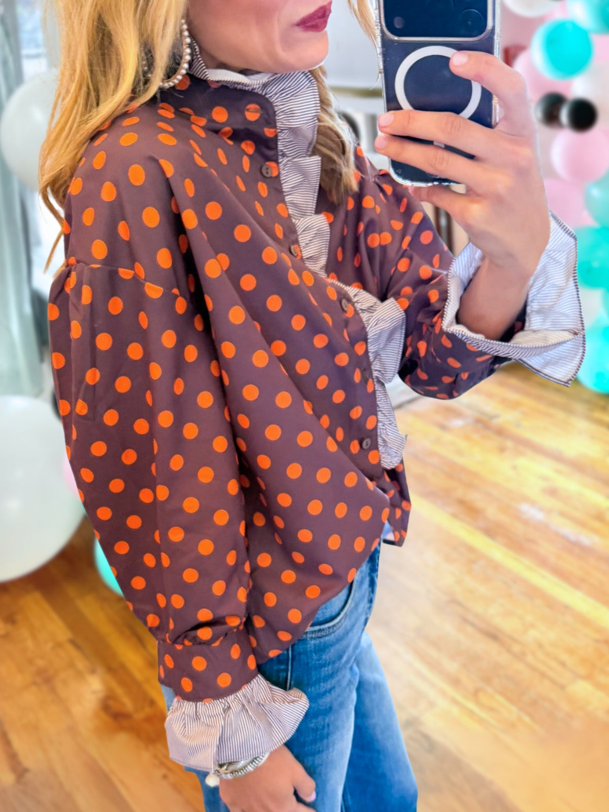 Trendy Polka-Dot Ruffle Top