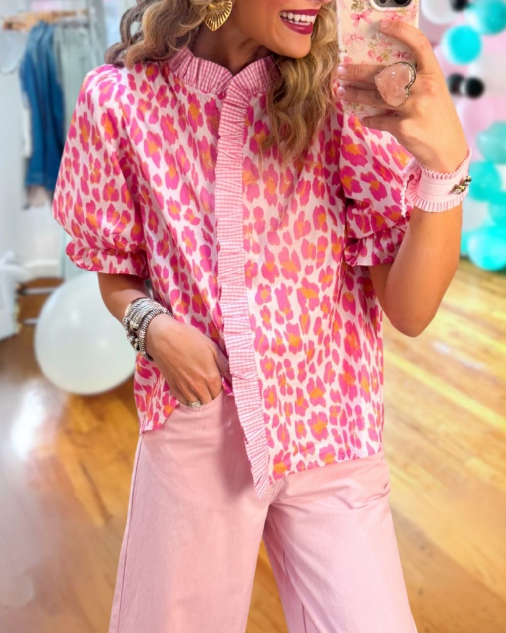 Leopard Ruffled Satin Top