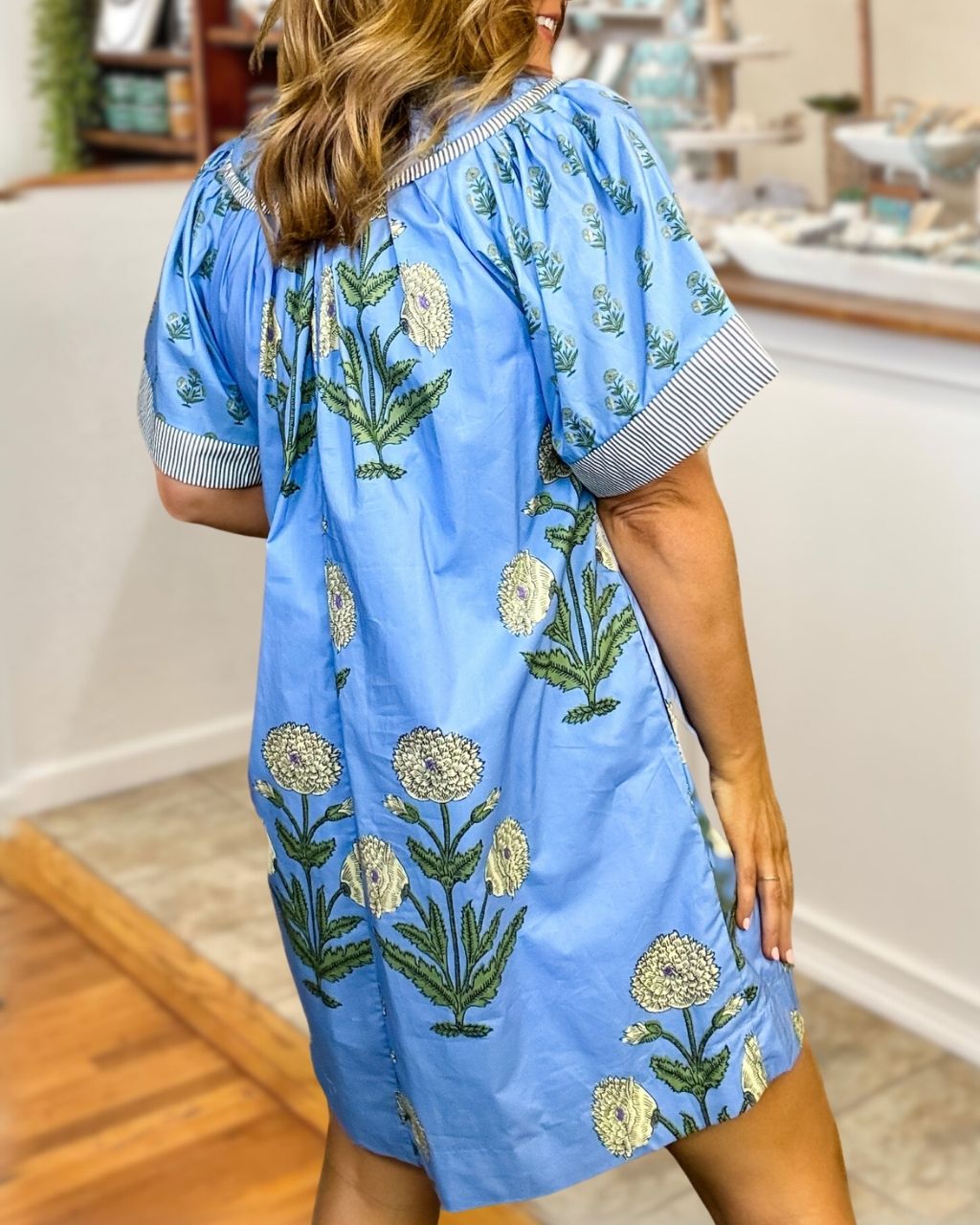 Botanical Print V-Neck Satin Dress