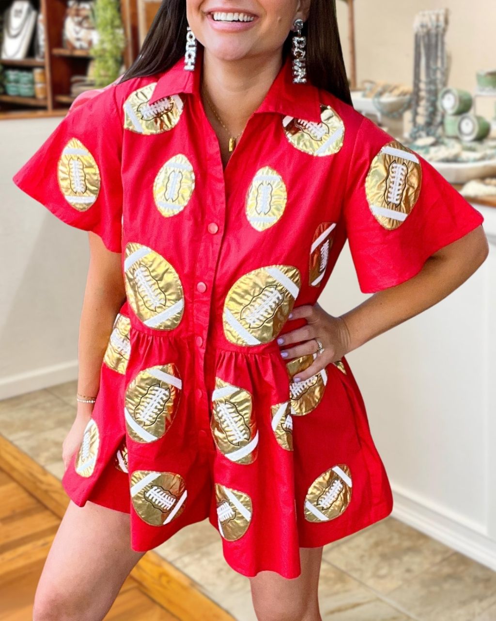 Football Gold Foil Game Day Romper
