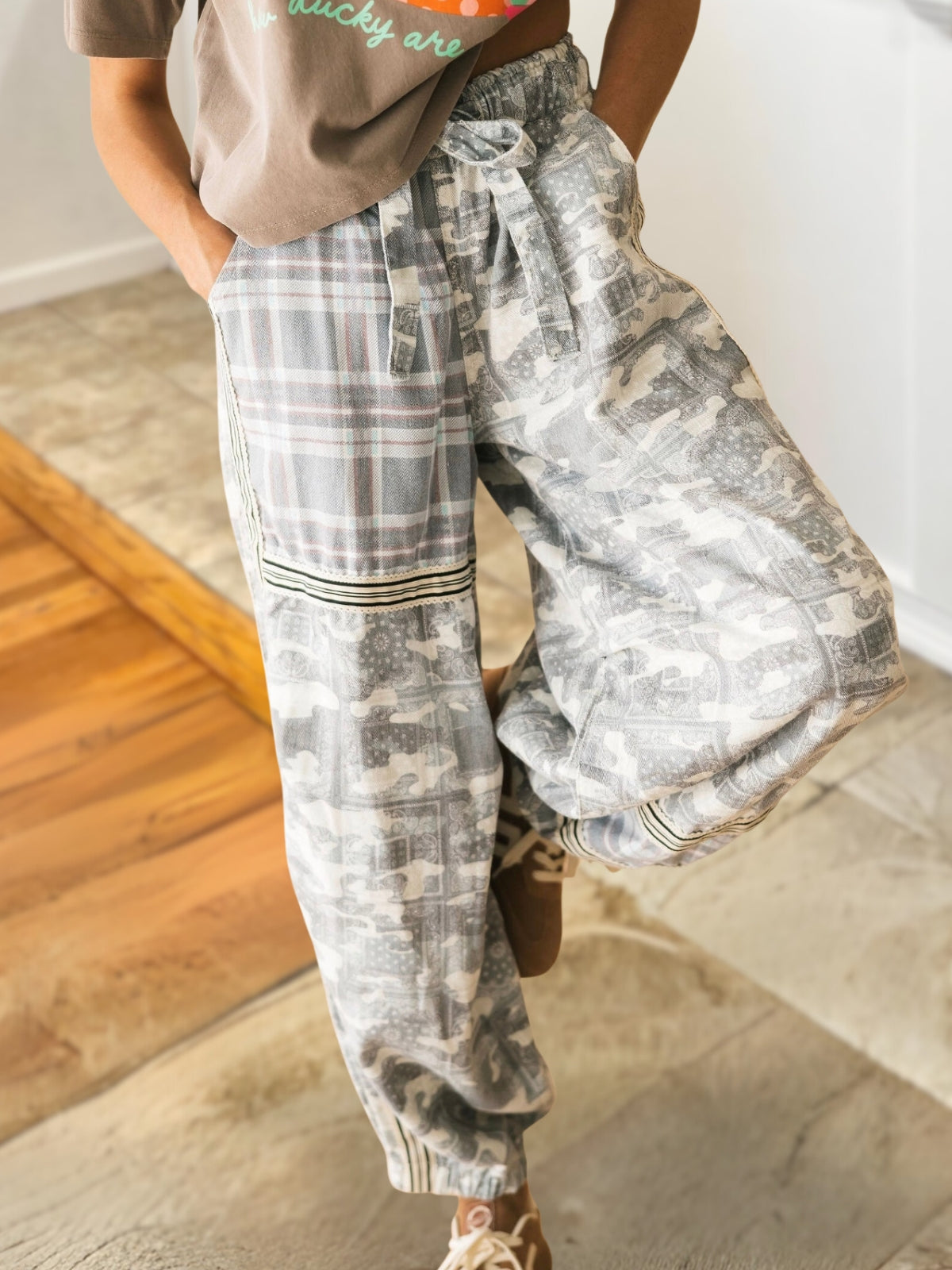 Camouflage Plaid Patchwork Jogger Pants