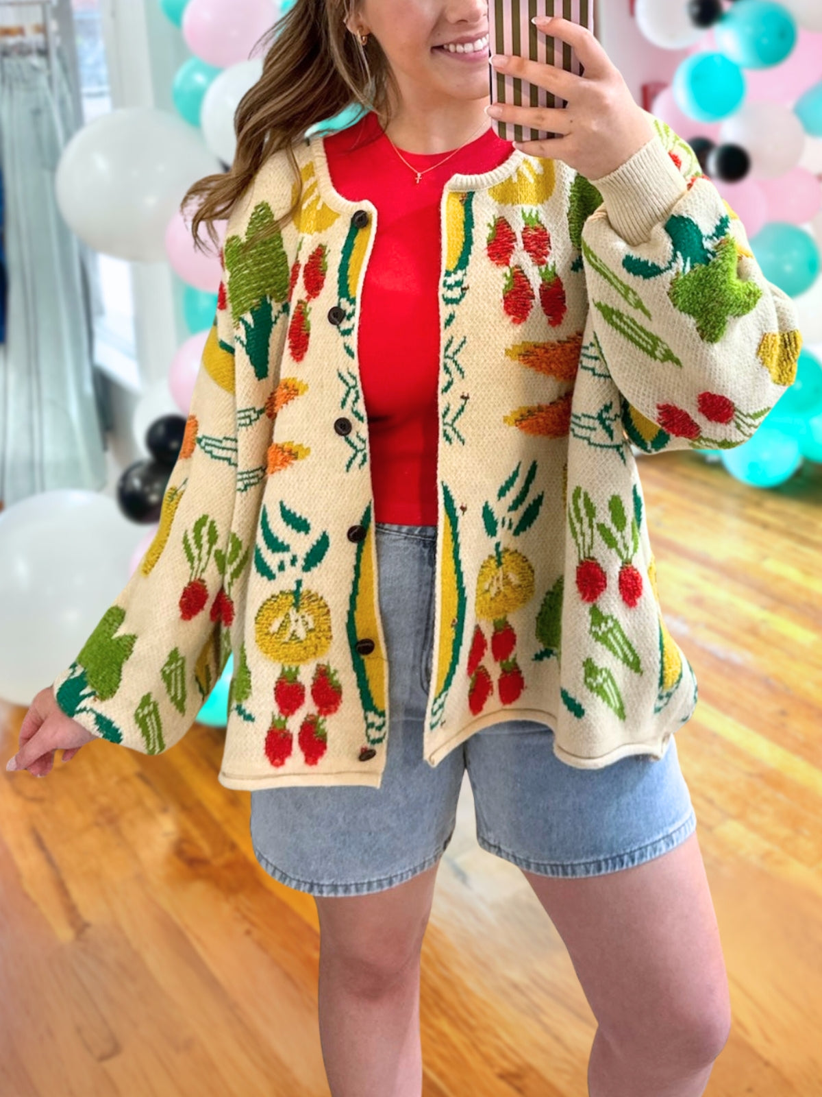 Harvest Vegetable Pattern Cardigan