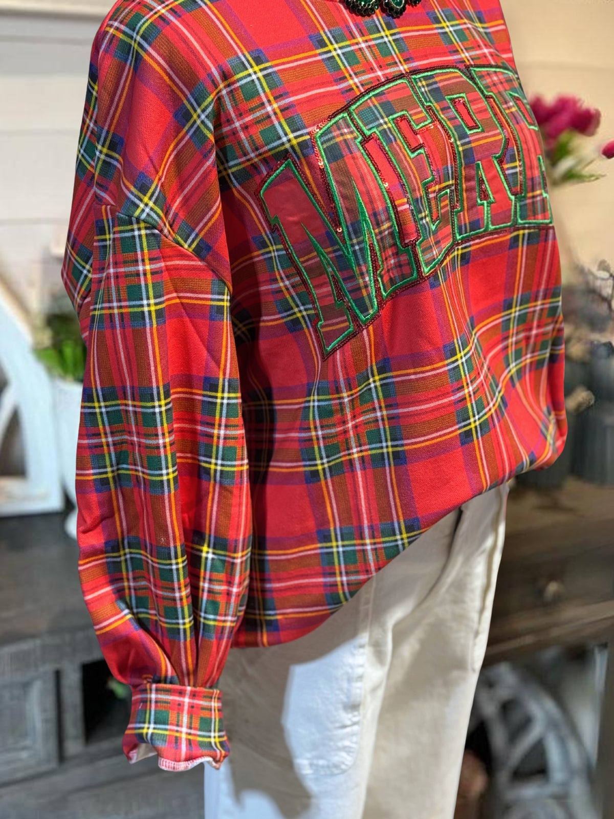 MERRY Embroidered Plaid Pullover