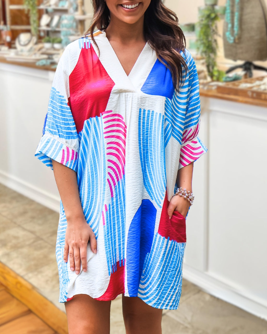 Artistic Color-block Geometric Dress