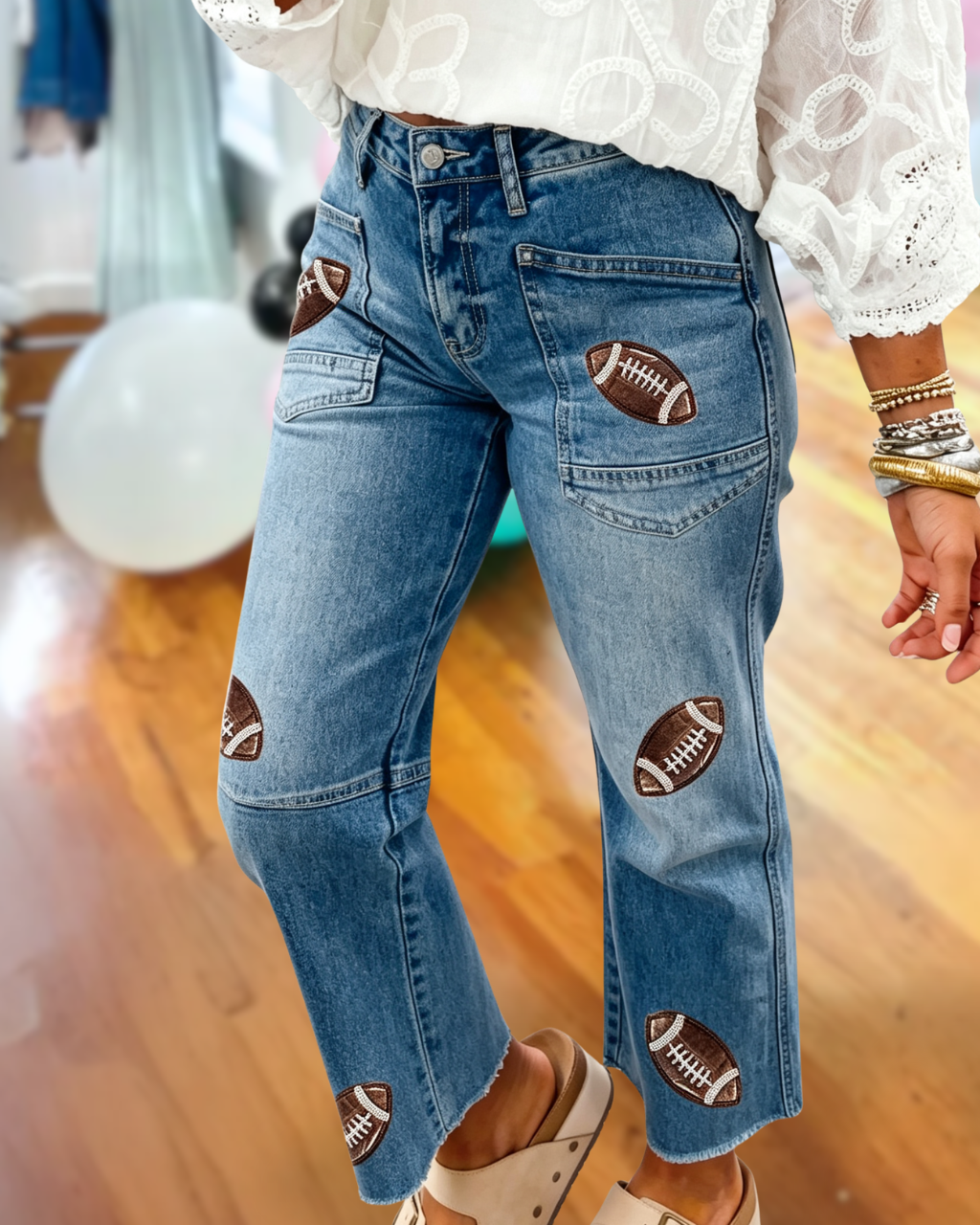 Football Themed Sequined Jeans