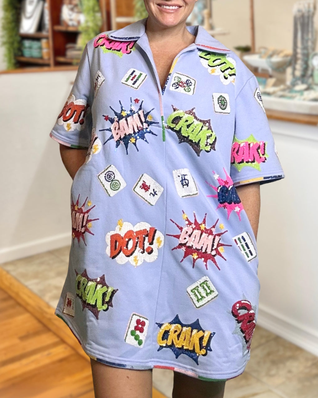 Mahjong Sequin V-Neck Dress