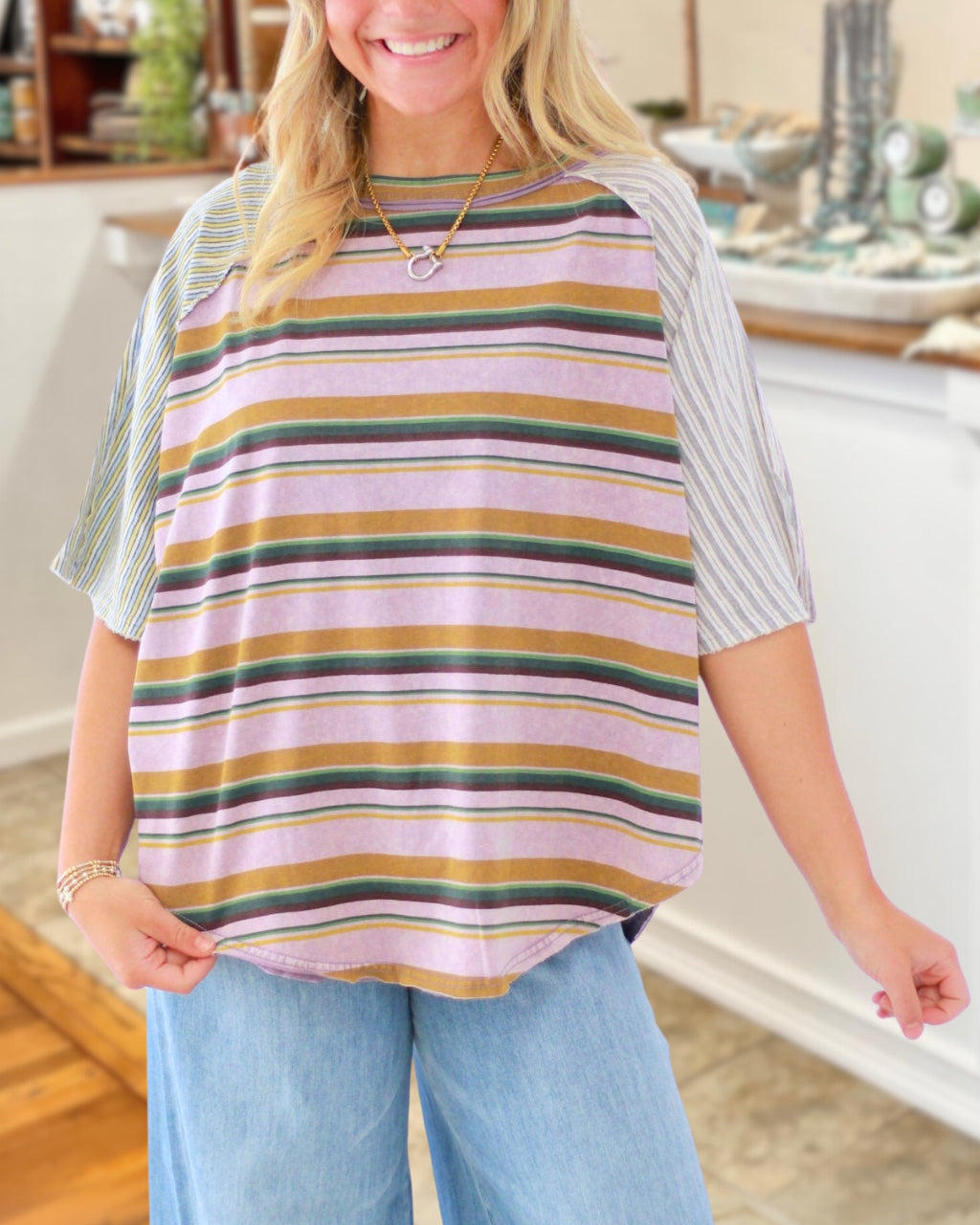 Oversized Striped Colorblock Tee