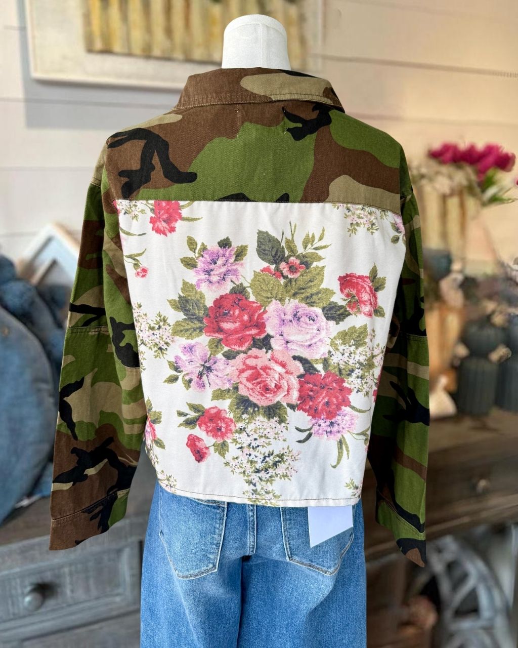 Camouflage Printed Floral Patchwork Jacket