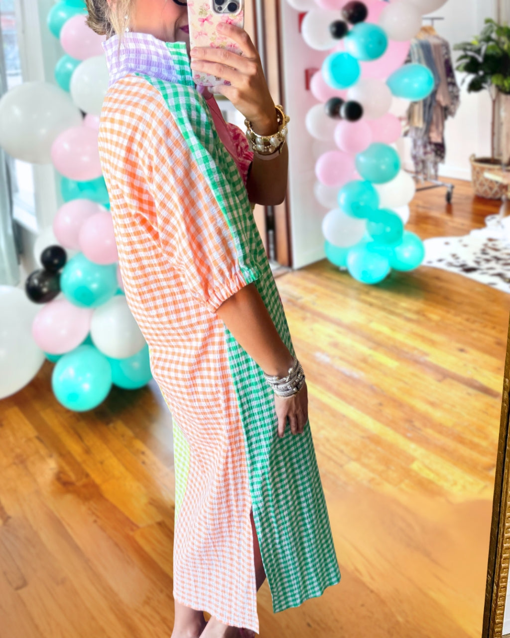 Color-block Plaid Maxi Dress