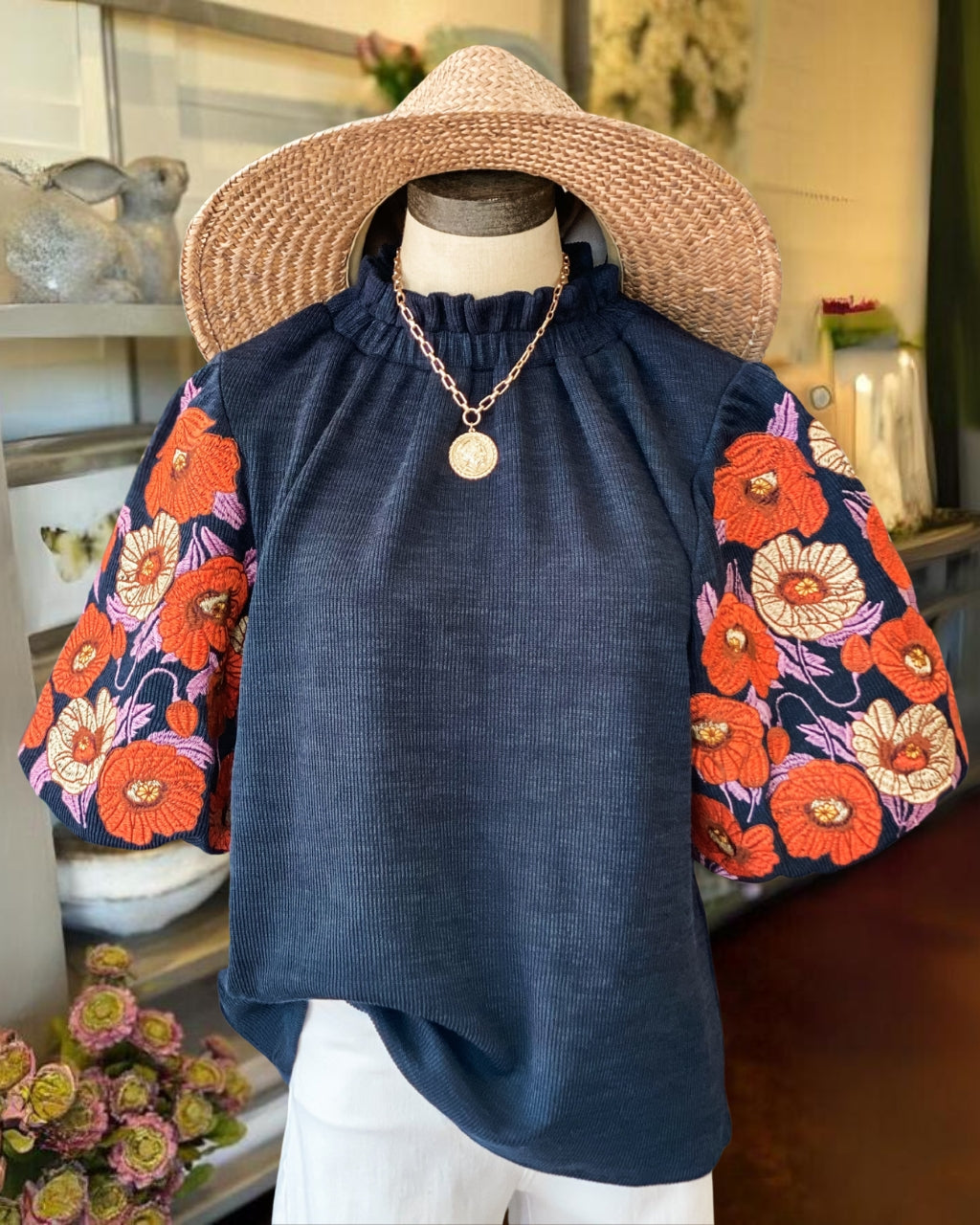 Embroidered Puff Sleeve Top