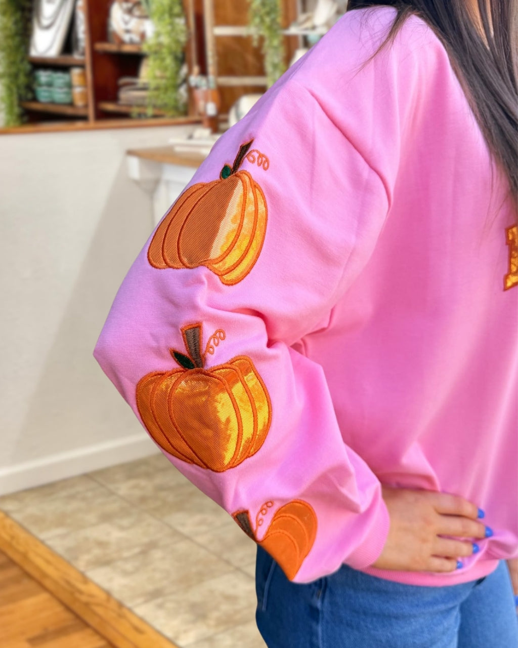 Casual Sequins Hey Pumpkin Pullover