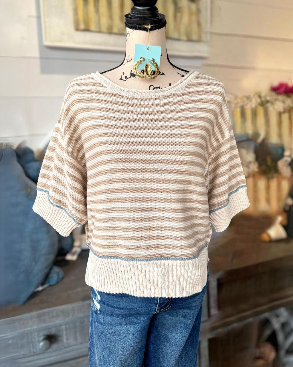 Knit Striped Crewneck Top