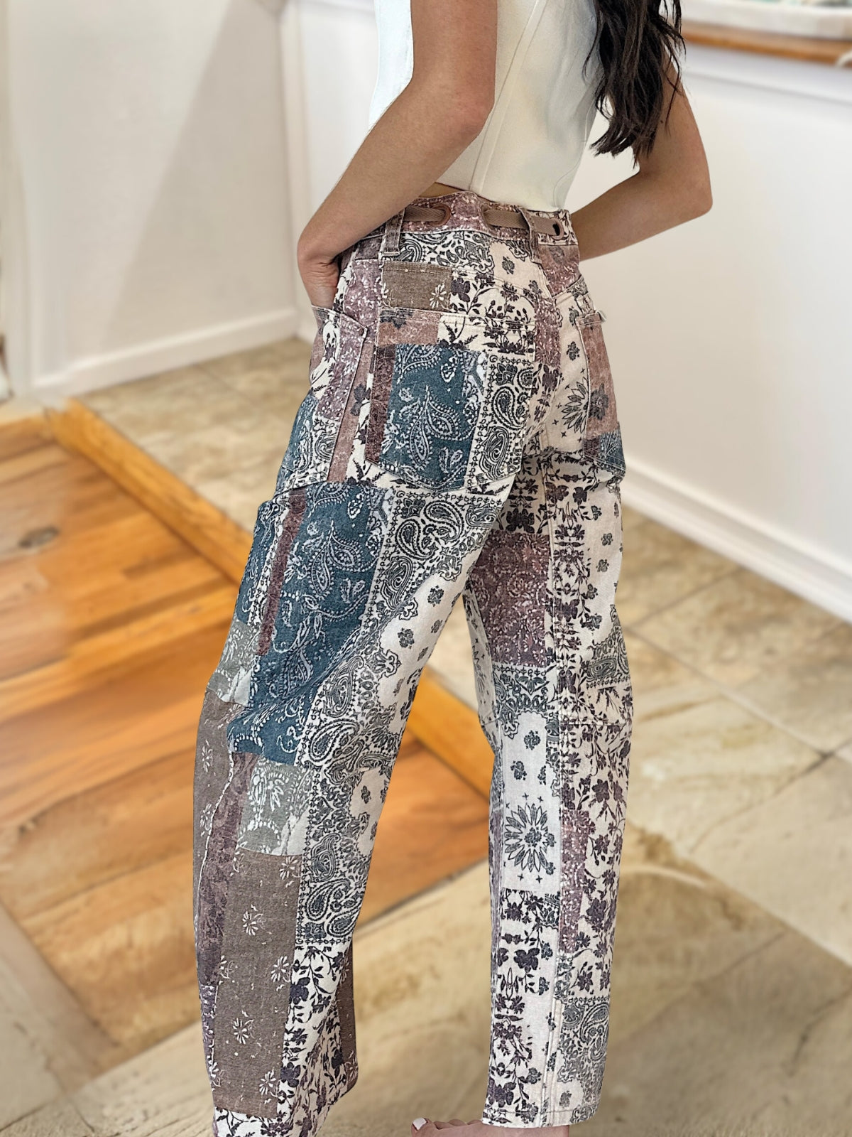 Paisley Floral Patchwork Wide-Leg Pants