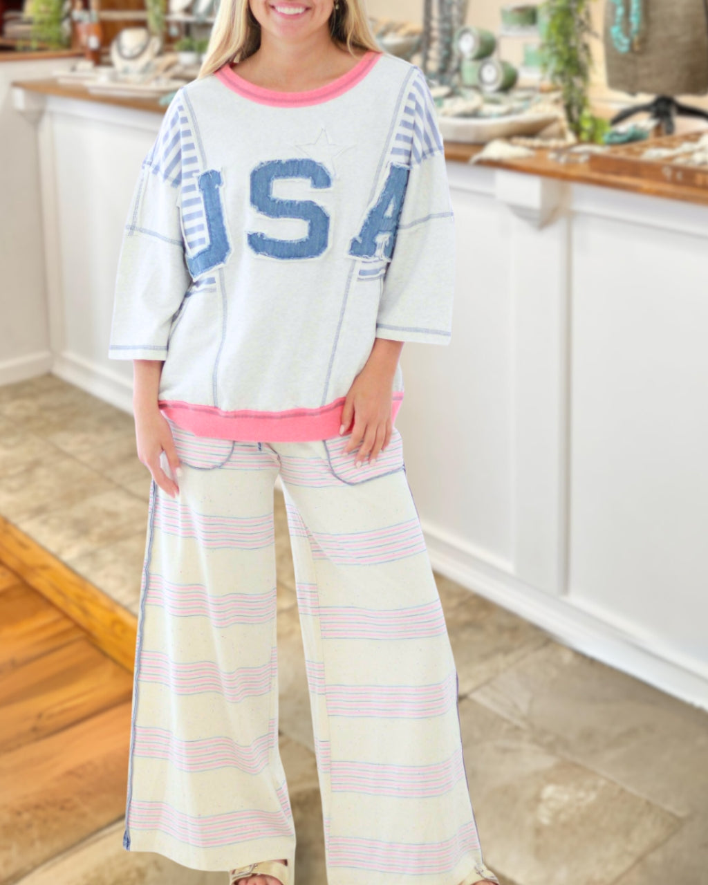 Feel Good Denim Detail Stripe Pants