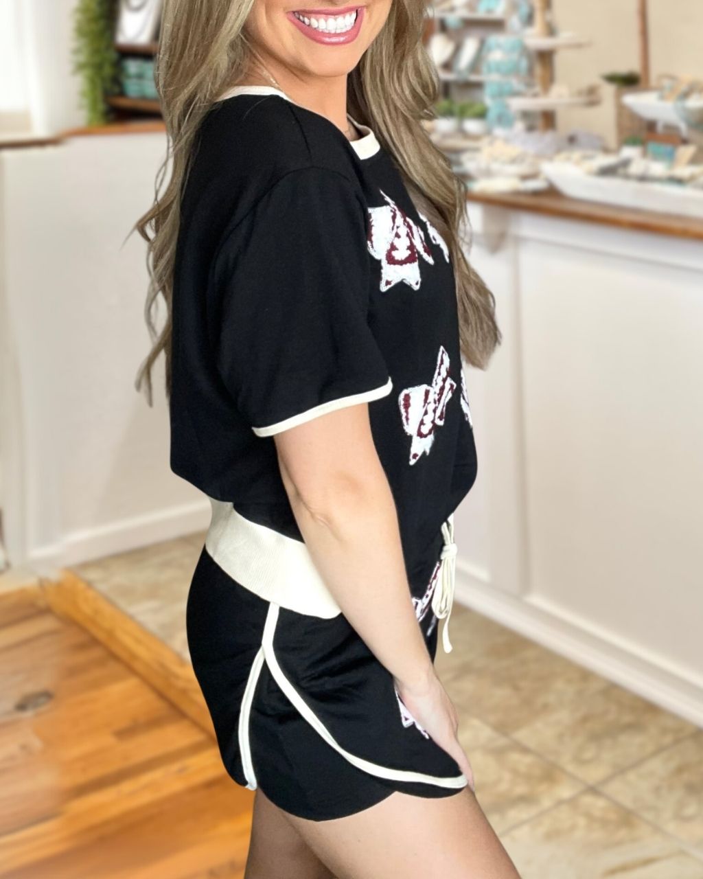 Football Bow-tie Sequined Skort Set