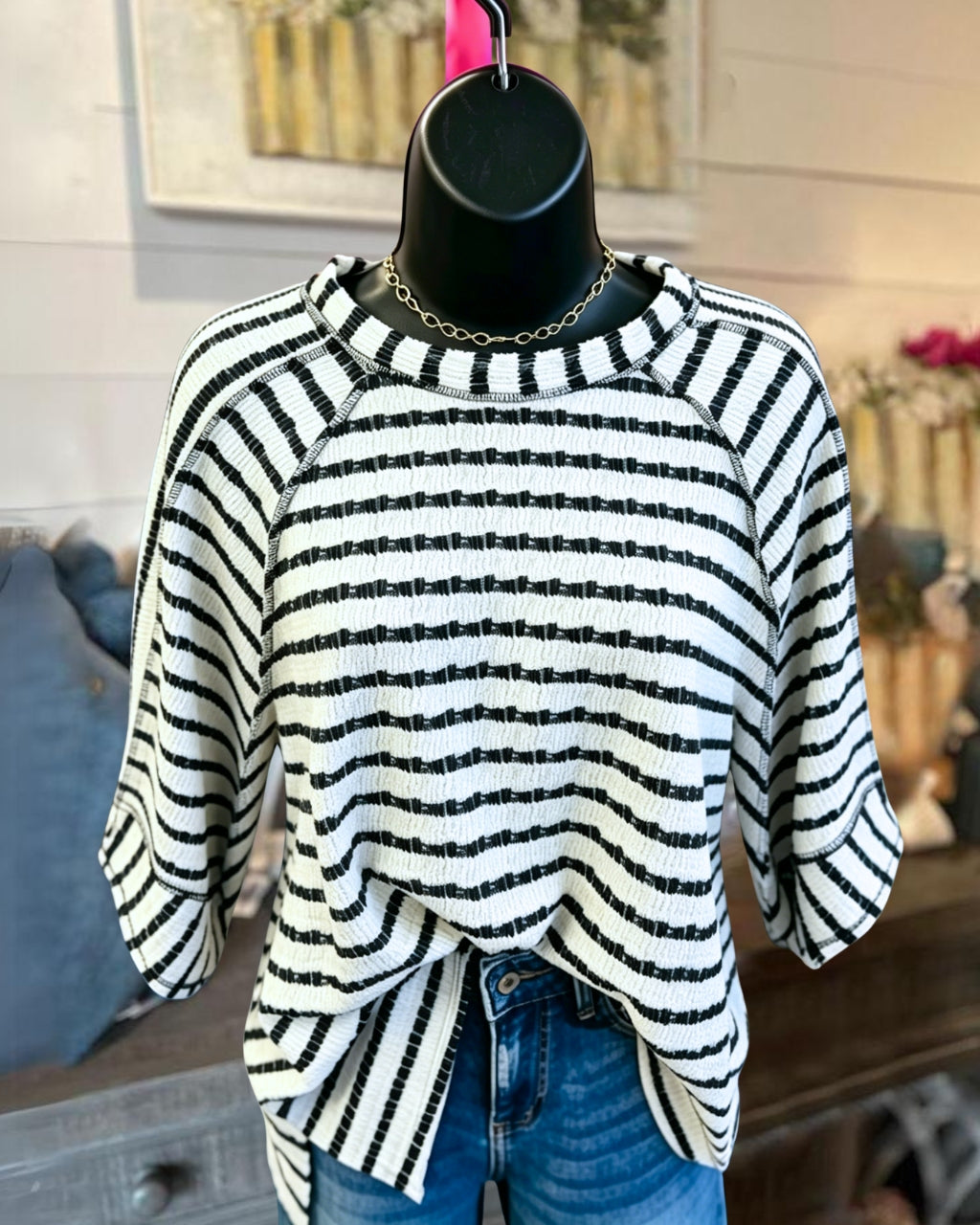 Chic Reverse Stitching Striped Top