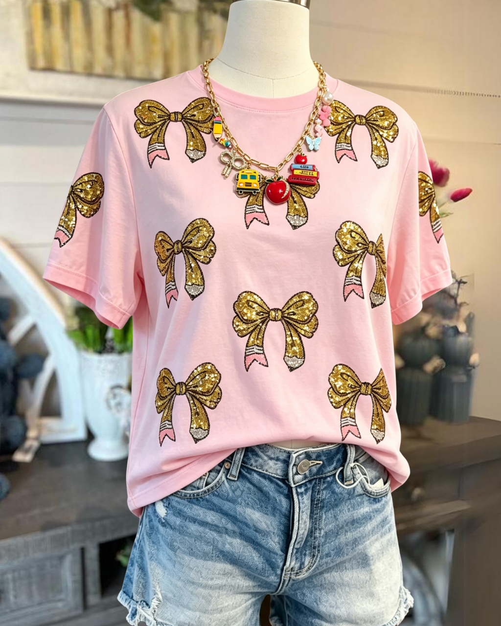Bow Pencil Sequin Tee