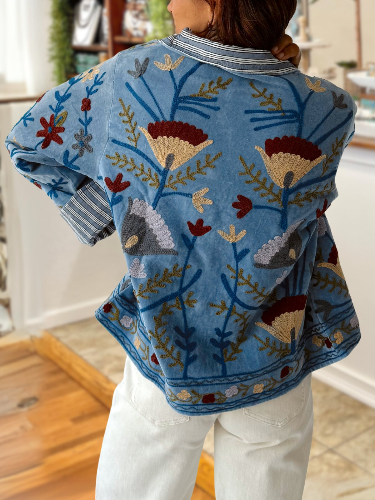 Quilted Floral Embroidered Denim Jacket
