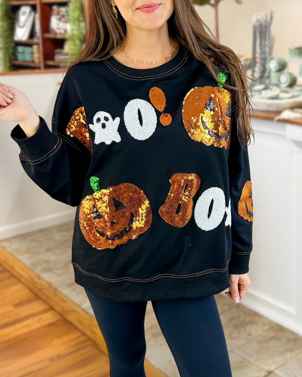 Sequin Pumpkin Boo Sweatshirt