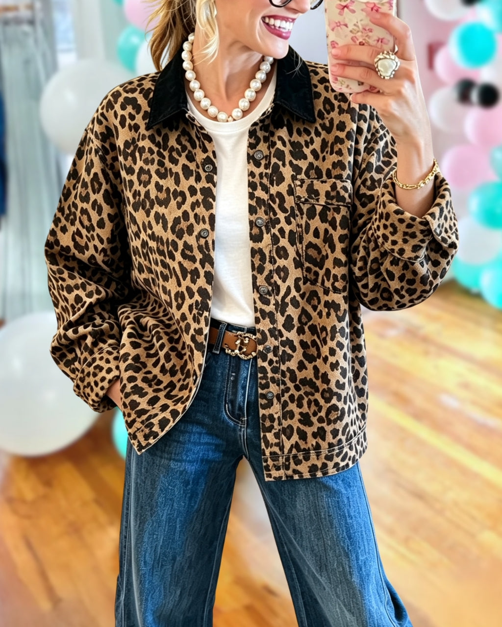 Contrast Collar Leopard Jacket