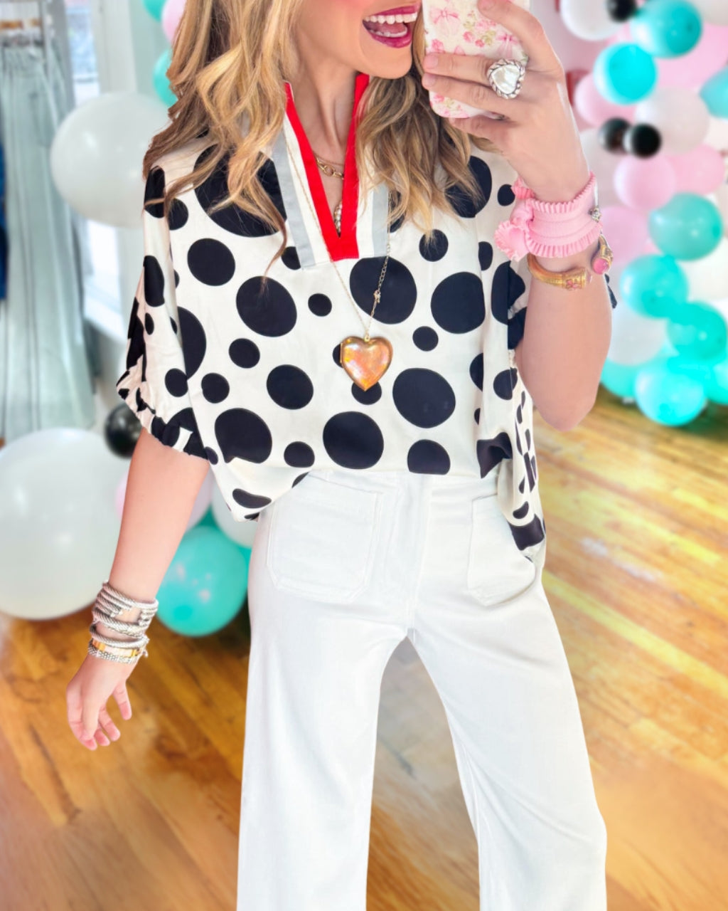 Chic Polka Dot V-neck Satin Top