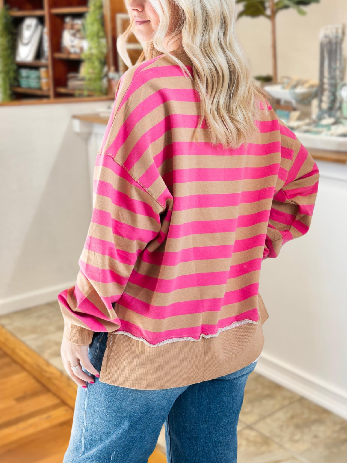 Loose Crew Neck Striped Pullover