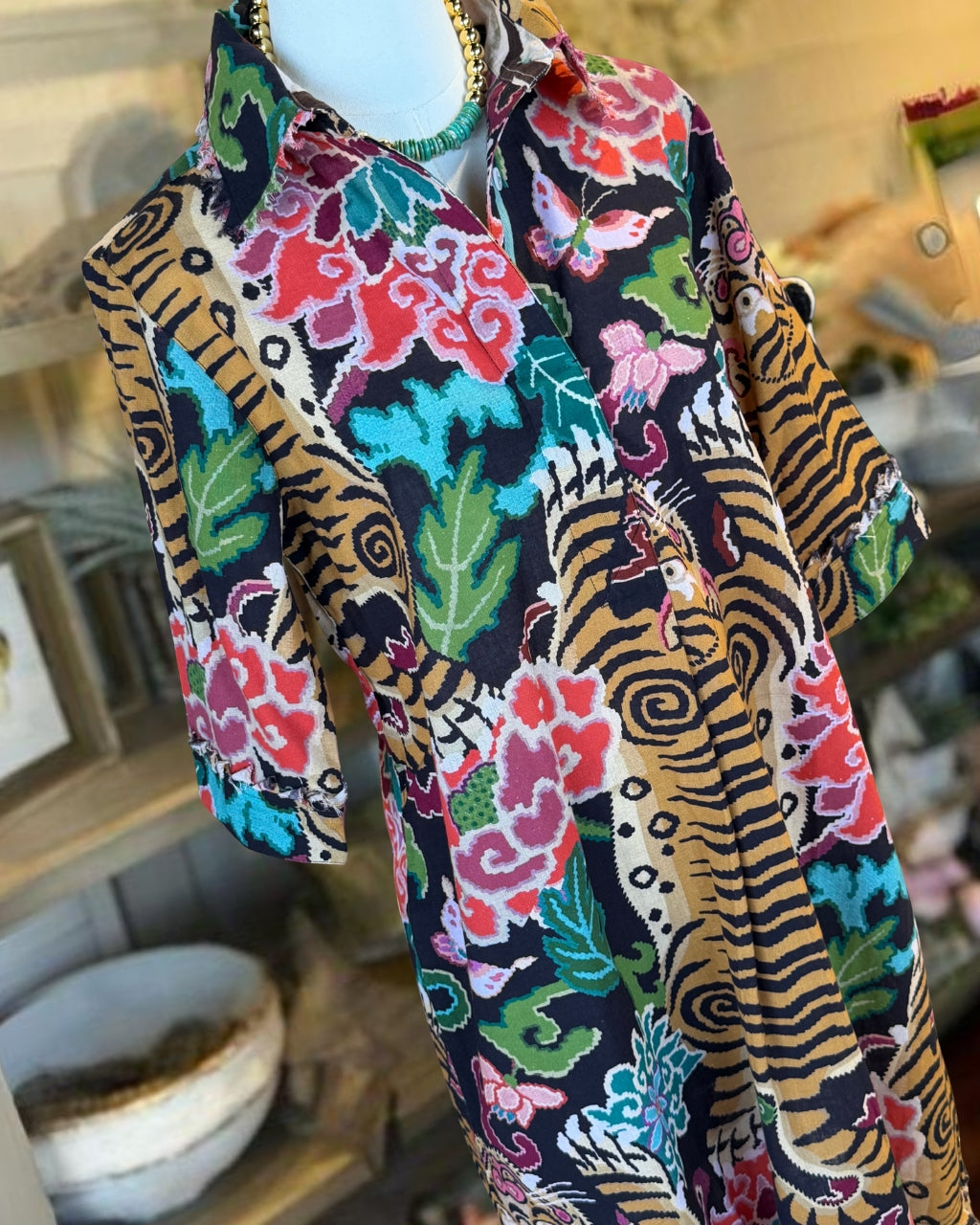 Vintage Floral Tiger Print Dress