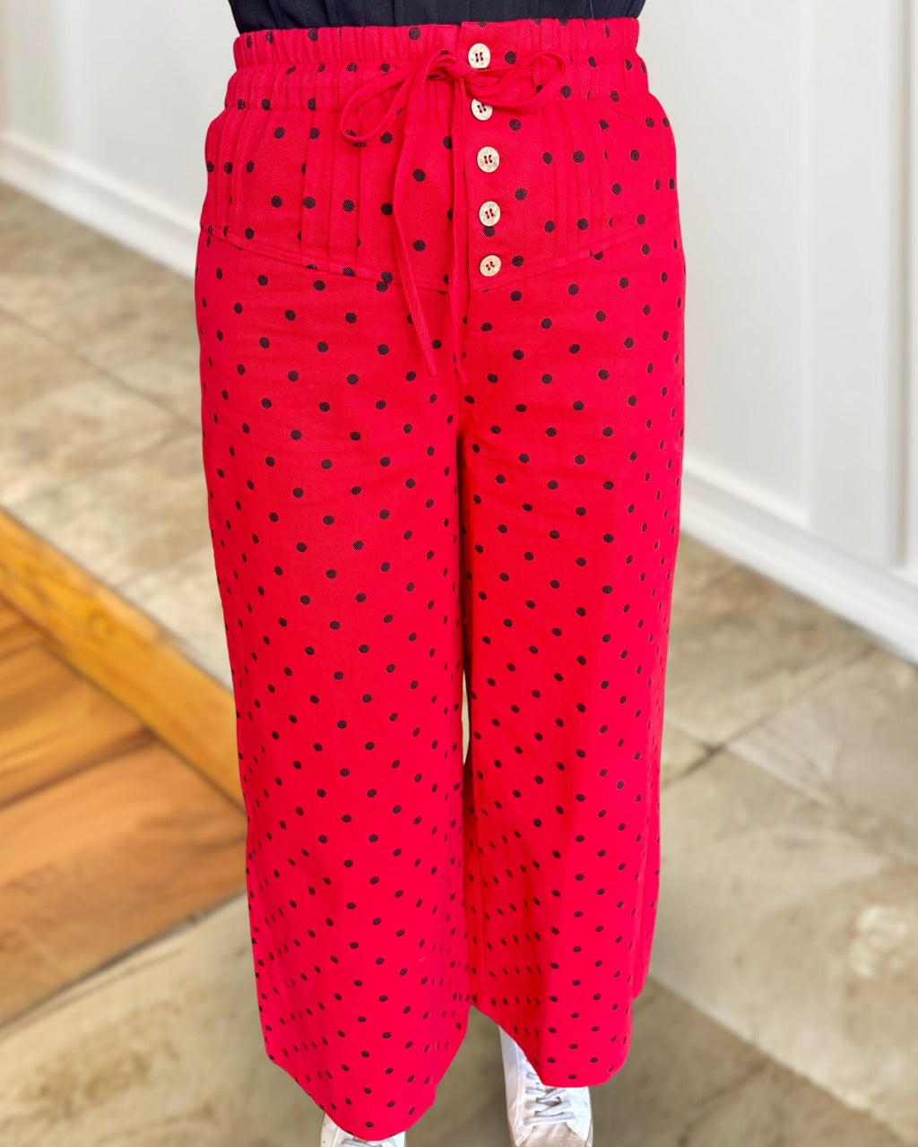 Pleated Polka Dot Wide Leg Pants
