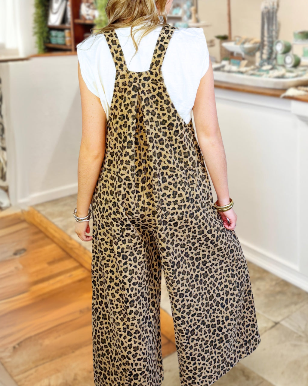 Leopard Print Vintage Washed Overalls