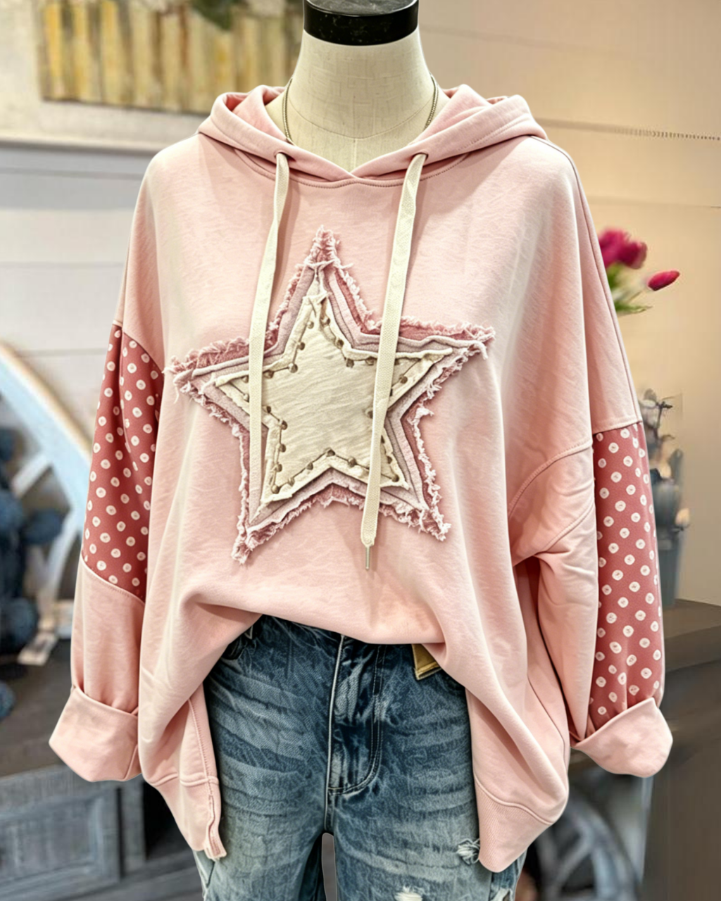 Star Patch Studded Hoodie
