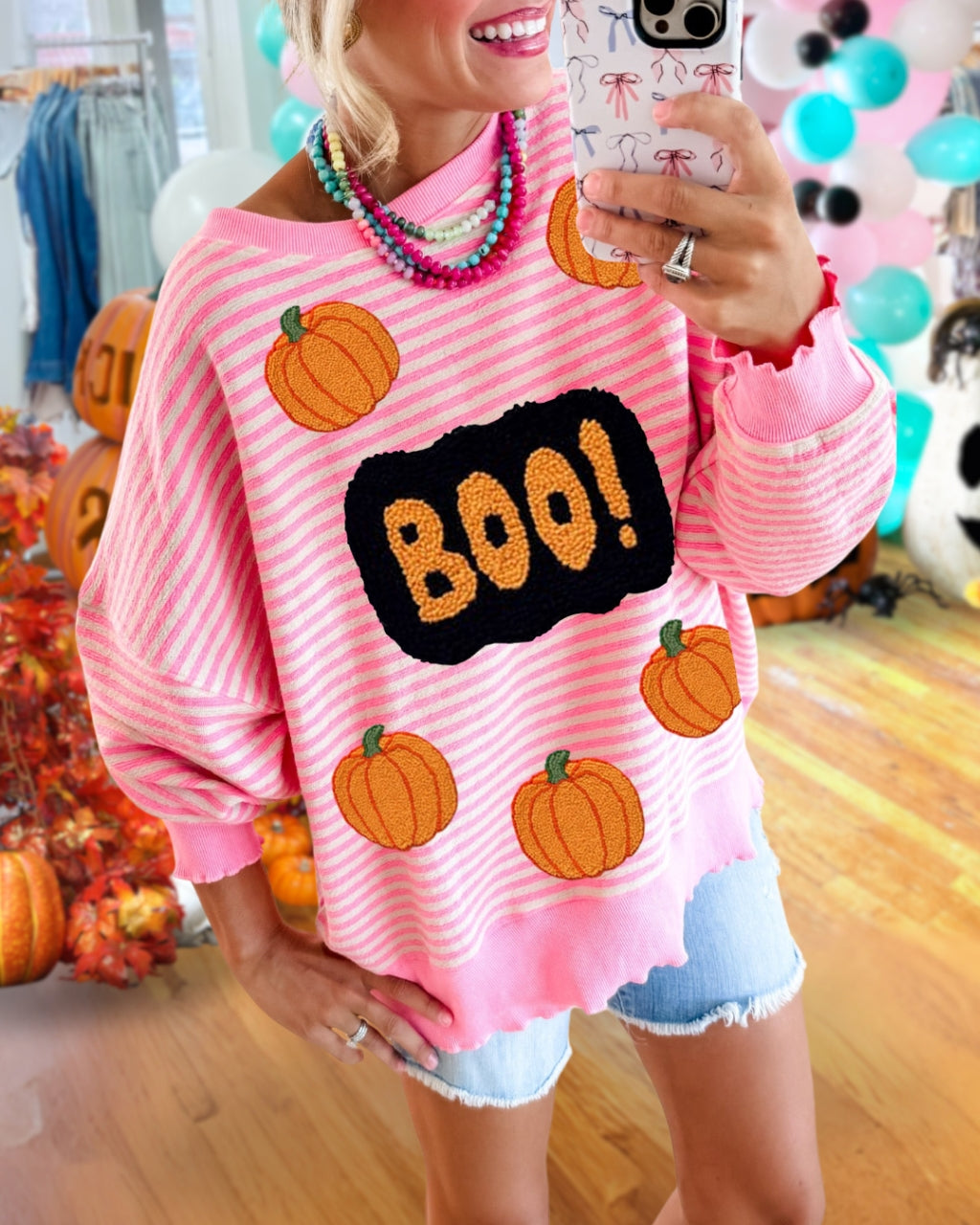 Halloween Pumpkin BOO Embroidered Sweatshirt