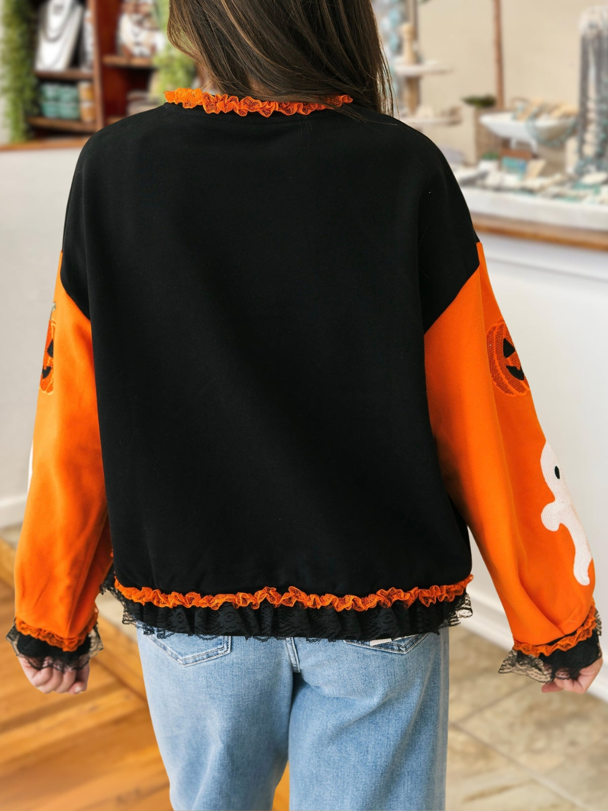 Giant Pumpkin Sequin Embroidered Pullover
