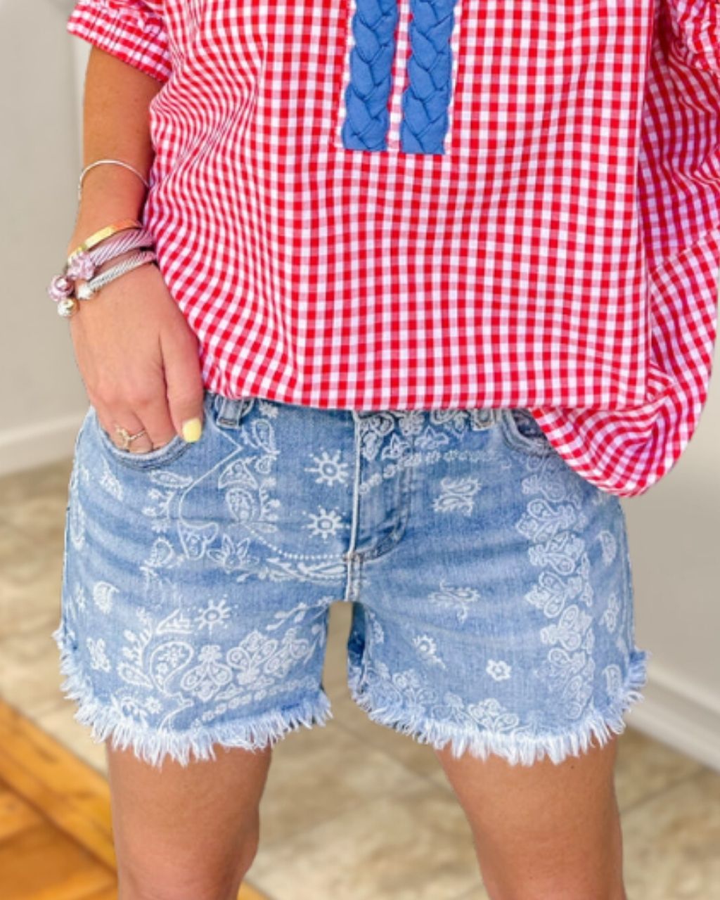 Paisley Washed Denim Shorts