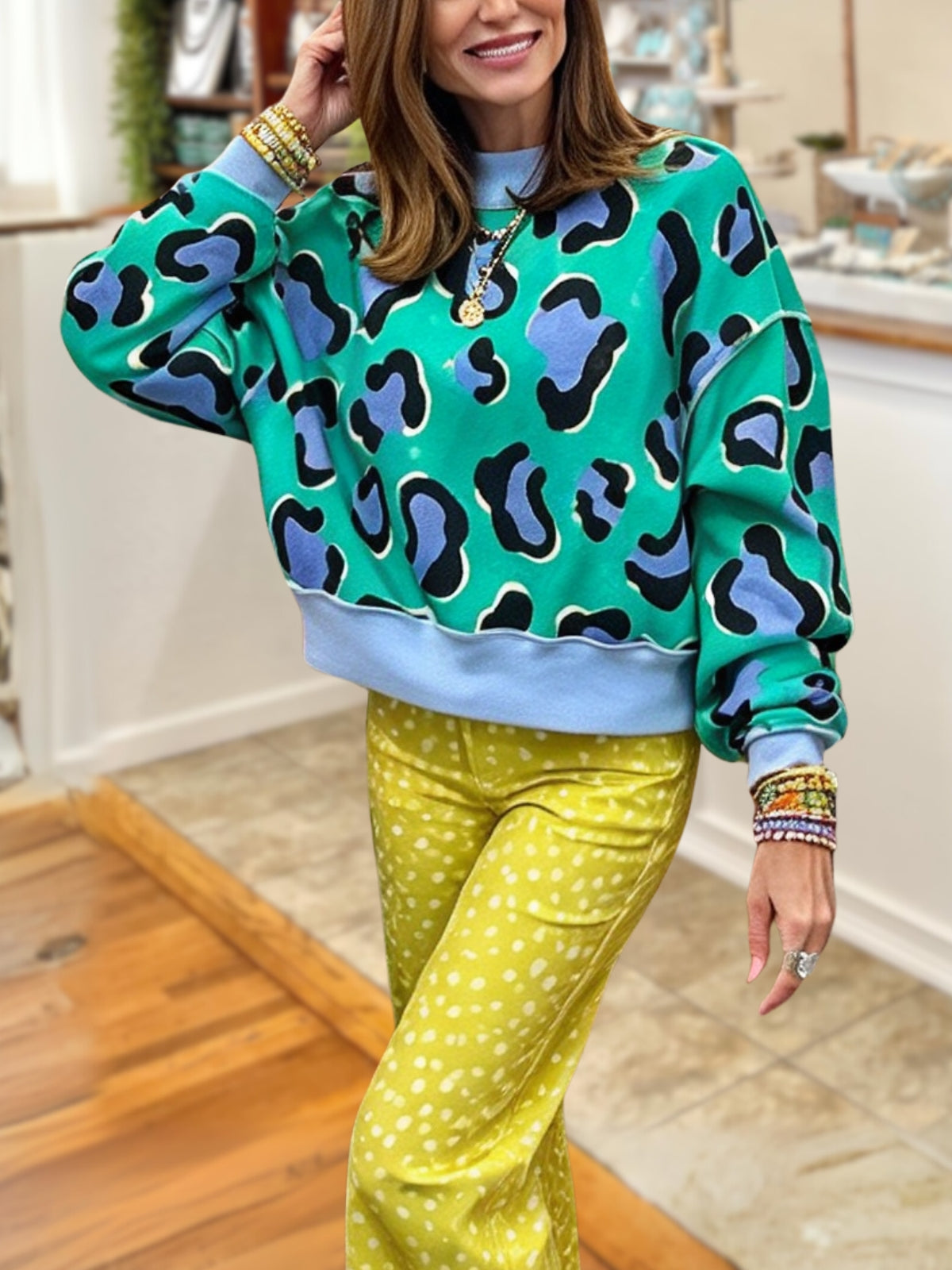 Stylish Leopard Print Patchwork Pullover