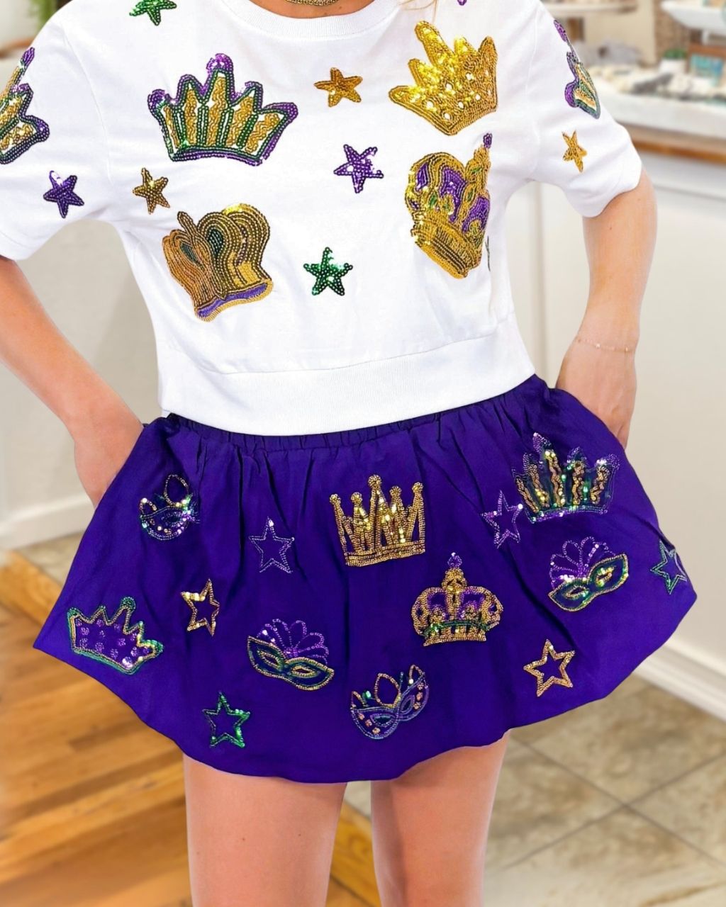 Game Day Carnival Crown Star Sequin Skirt