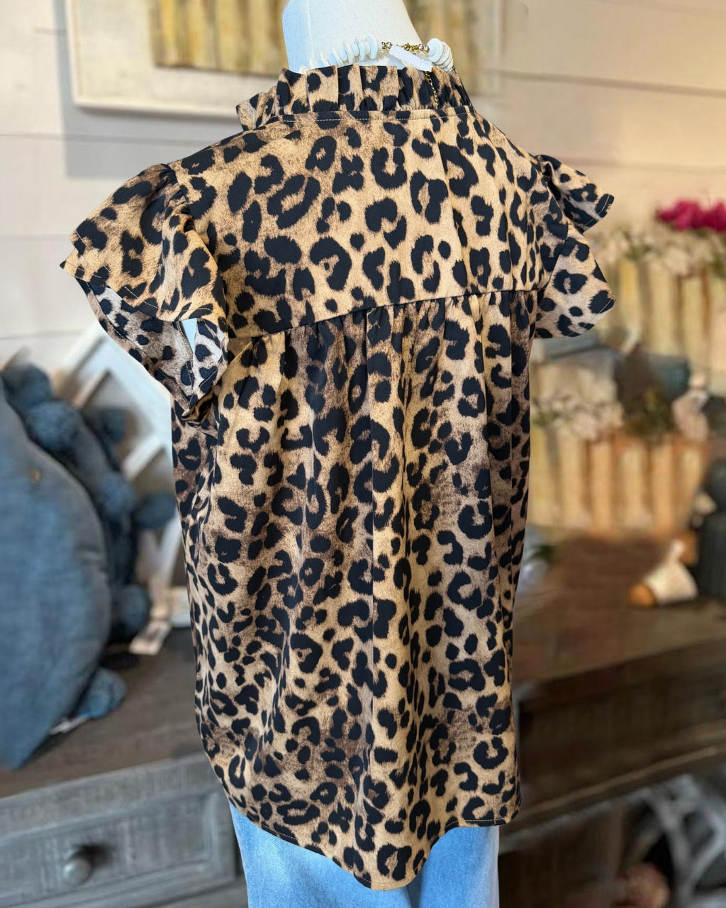 Leopard Floral Embroidered Top
