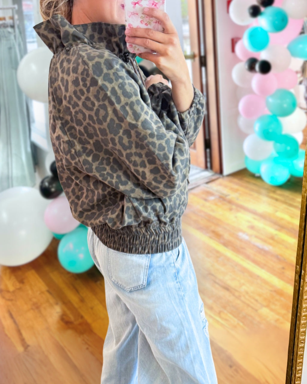 Washed Leopard Zip Up Jacket
