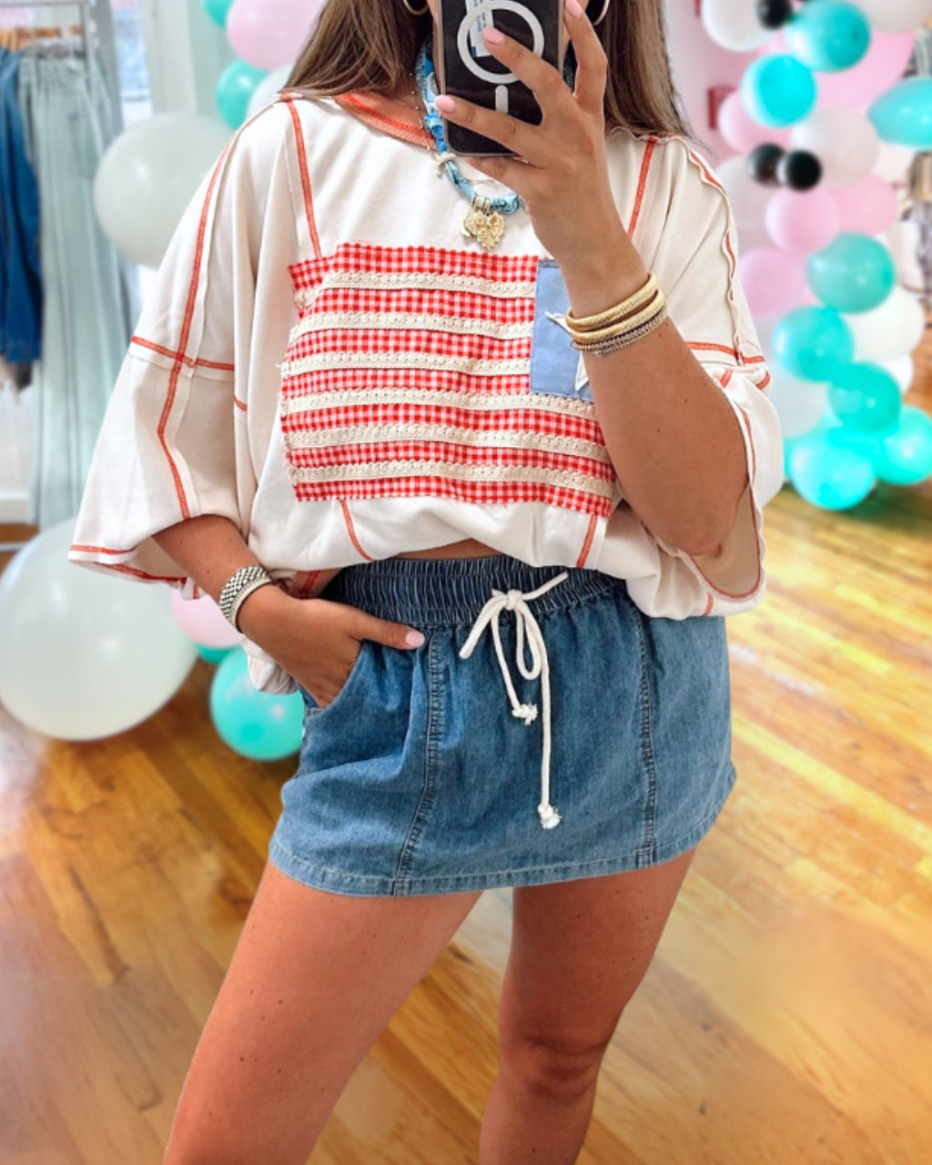 Flag Embroidered Lace Top