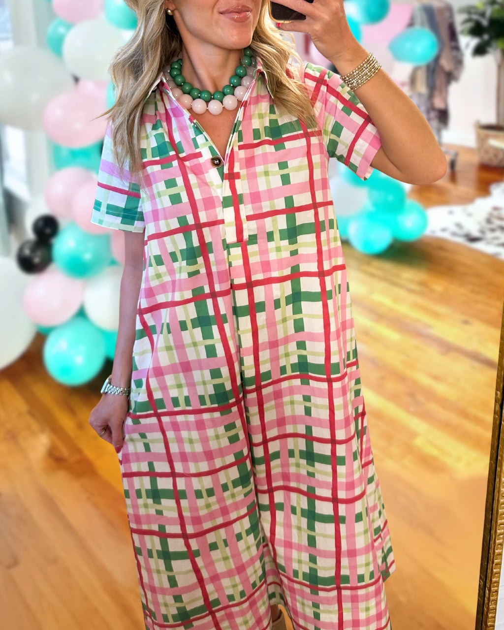 Contrast Plaid Satin Maxi Dress
