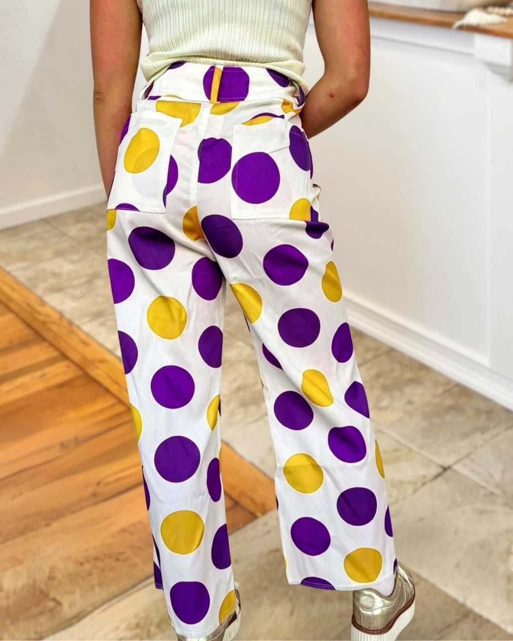 Game Day Purple Gold Polka Dot Printed Pants