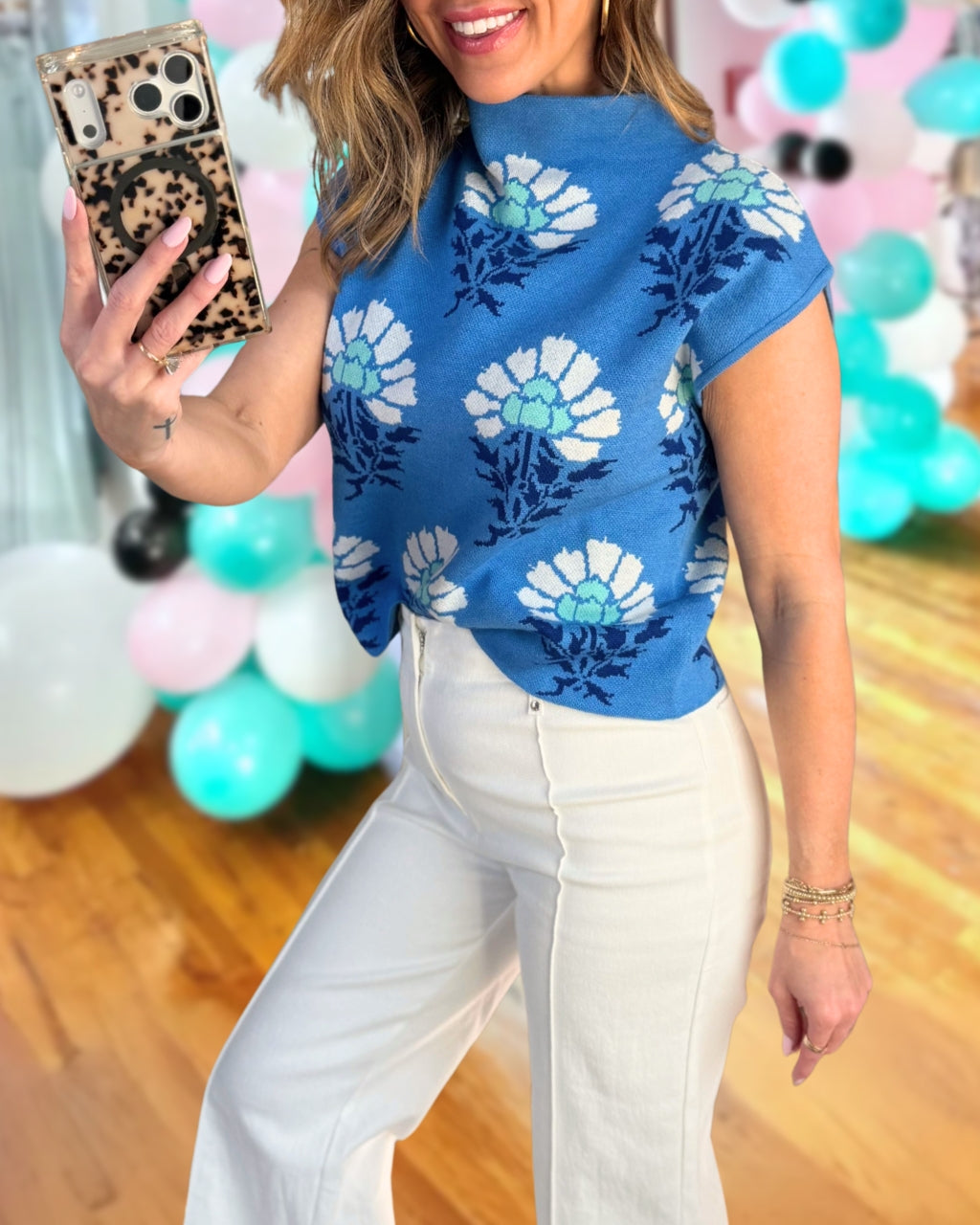 Elegant Floral Turtleneck Top