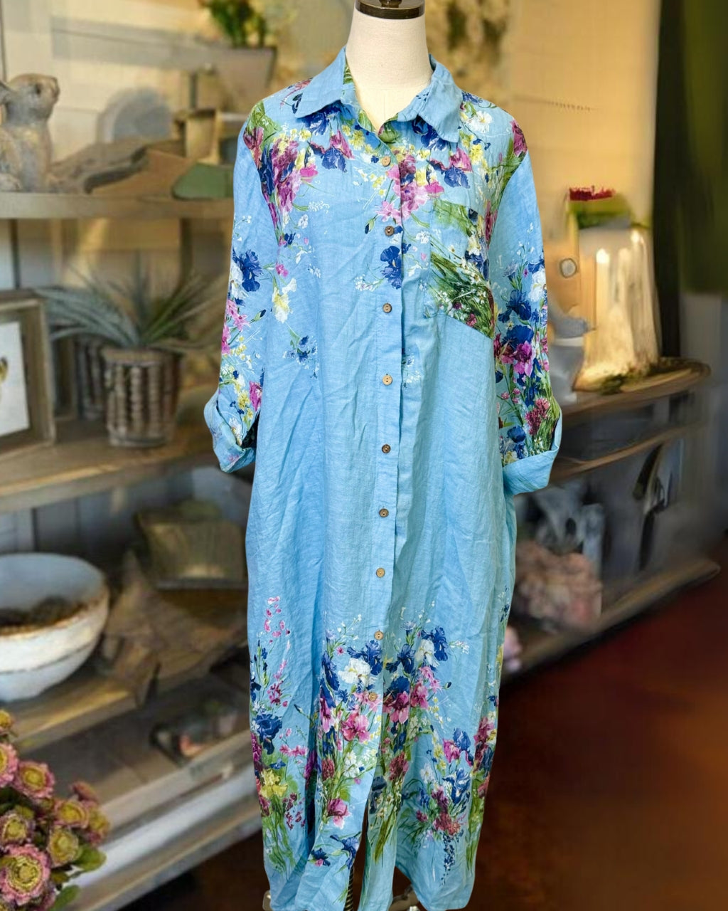 Charming Floral Shirt Maxi Dress