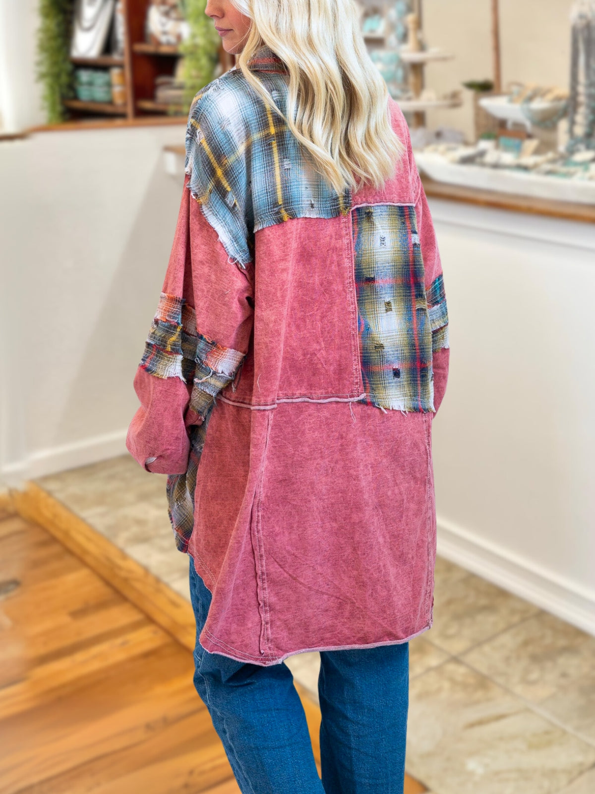 Trendy Plaid Paneled Long Length Shirt