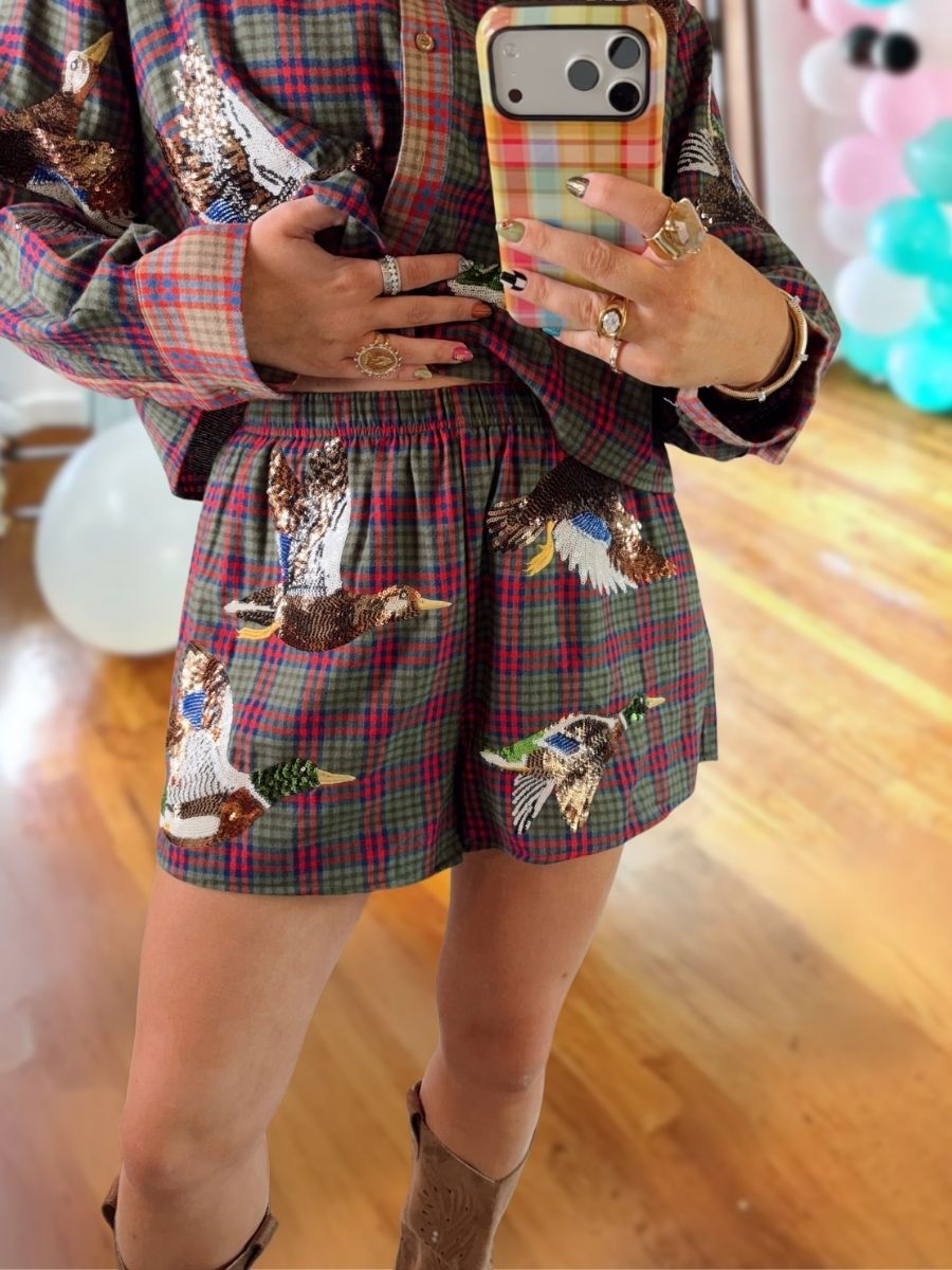 Checkered Mallard Duck Sequined Shirt