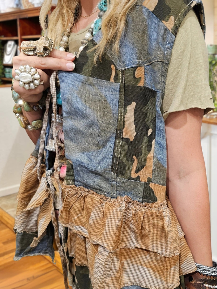 Camouflage Patchwork Ruffled Vest