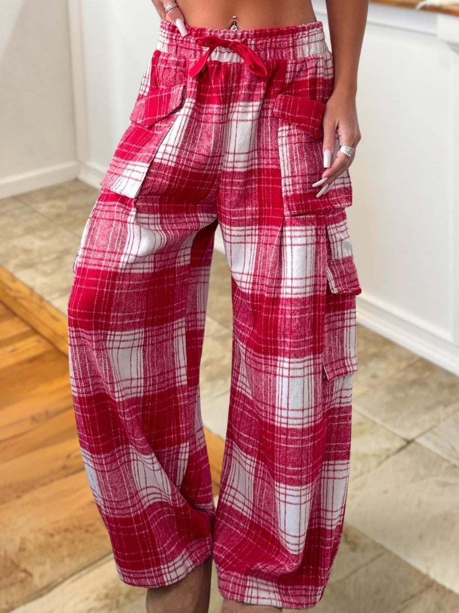 Christmas Plaid Wool Blend Wide Leg Pants