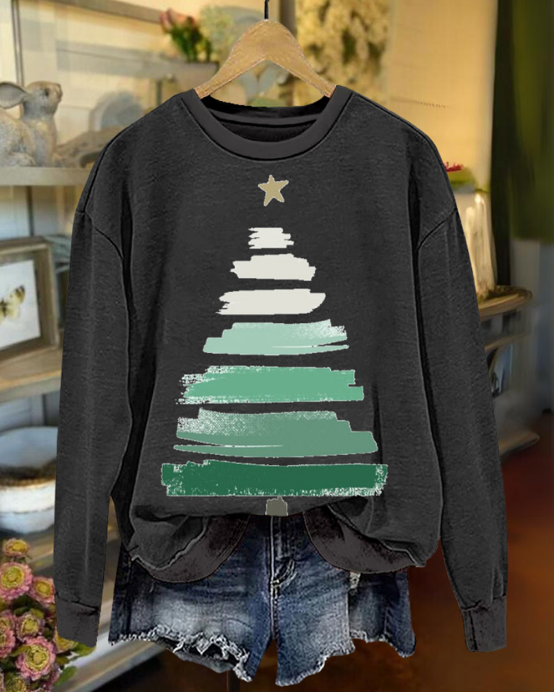Chic Christmas Tree Print Sweatshirt