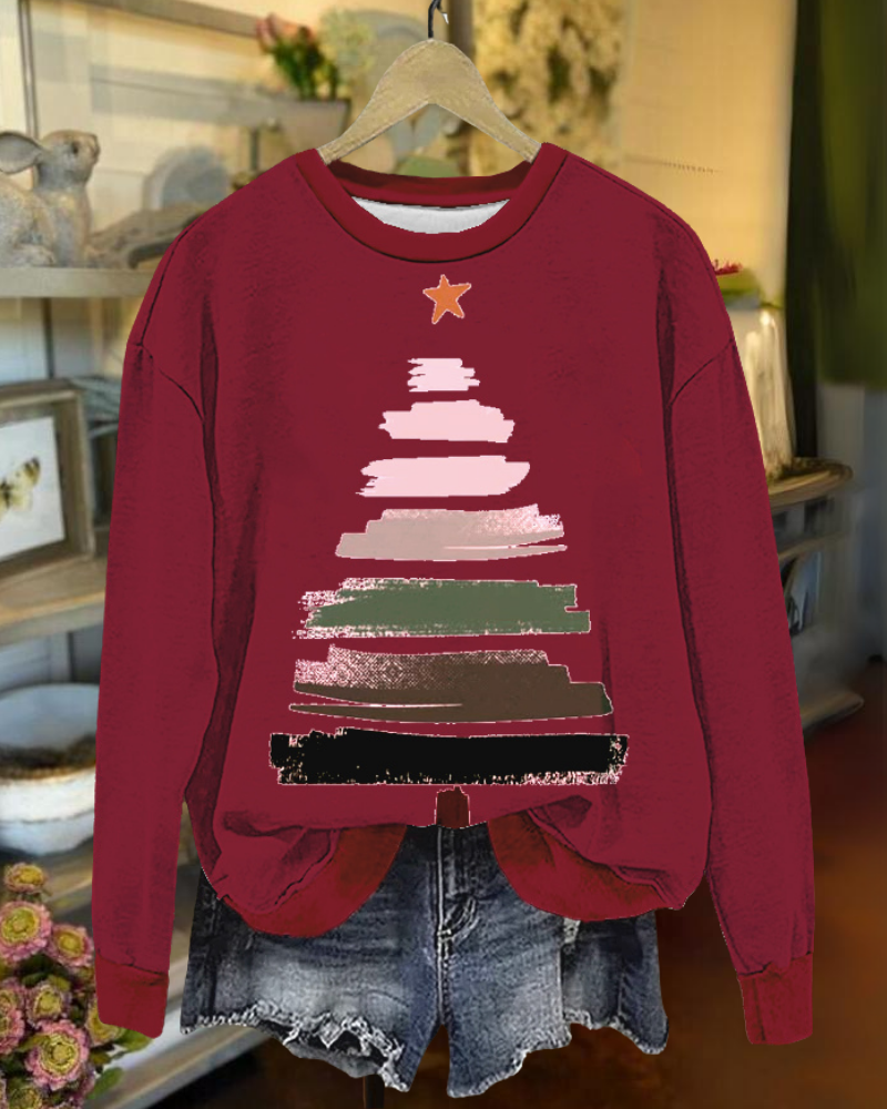 Chic Christmas Tree Print Sweatshirt
