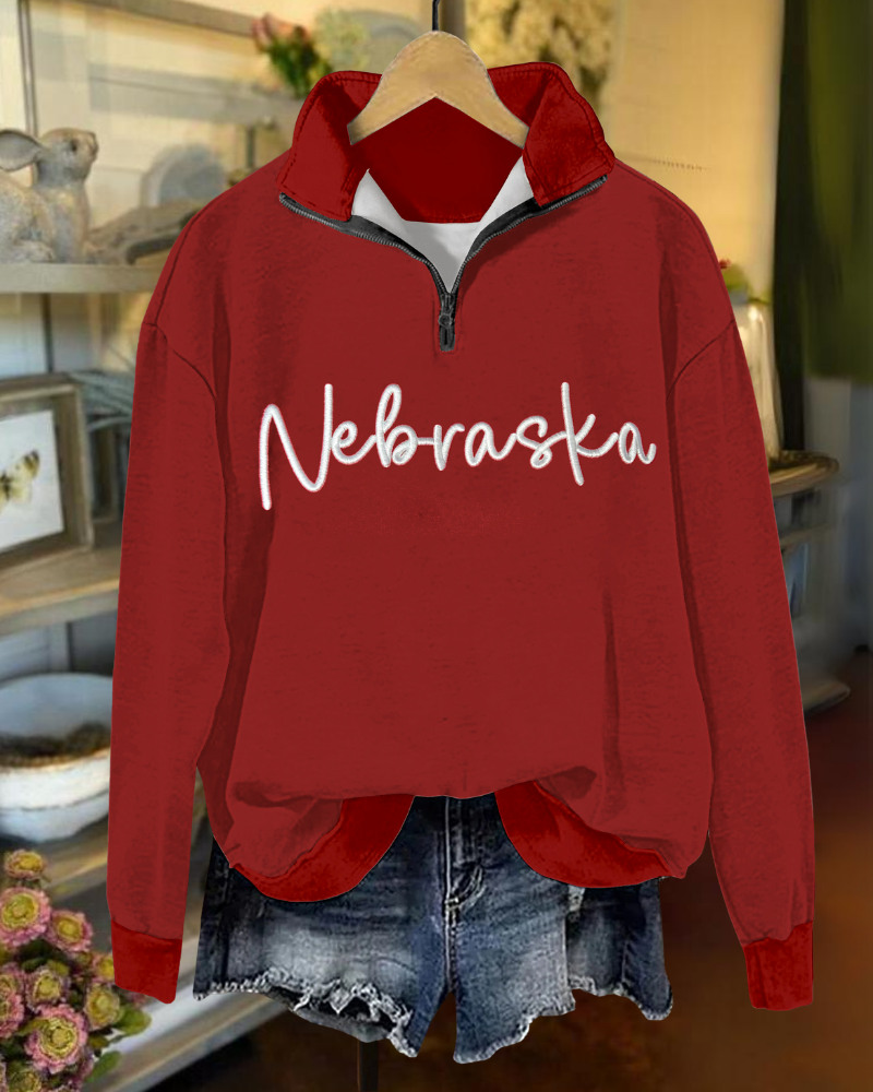 Nebraska Huskers Embroidered Half Zip Sweatshirt